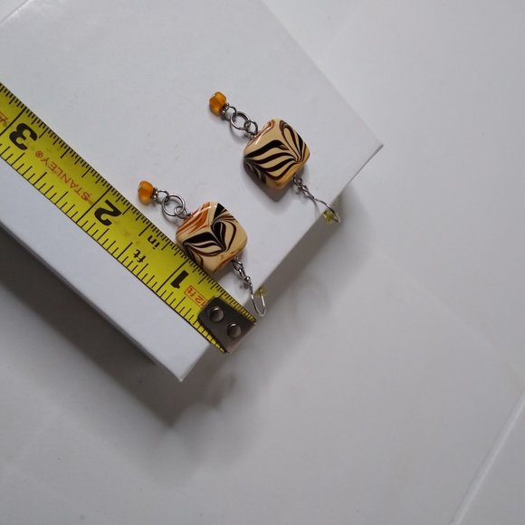 Vintage Square Bead Dangle Earrings - Picture 8 of 10